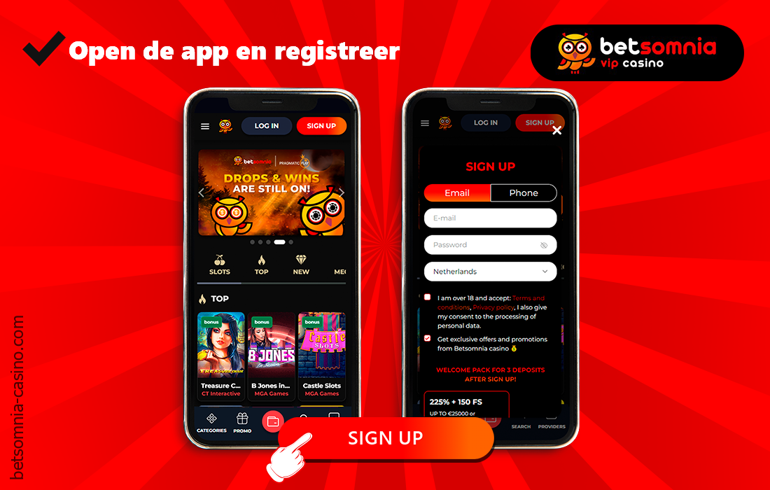 Om te beginnen met het gebruik van de Betsomnia casino app, registreert u zich eerst