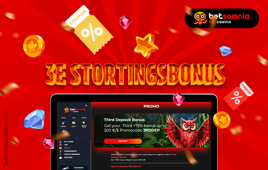 Nieuwe gebruikers uit Nederland kunnen een derde stortingsbonus krijgen bij Betsomnia Casino