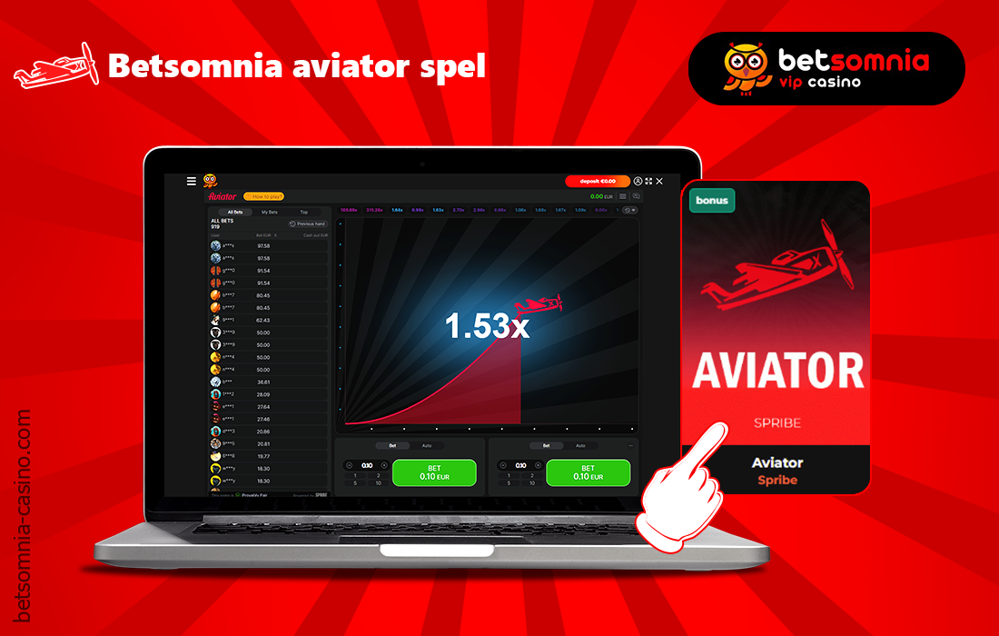 Betsomnia online casino stelt gebruikers uit Nederland in staat om 's werelds populairste Aviator spel te spelen