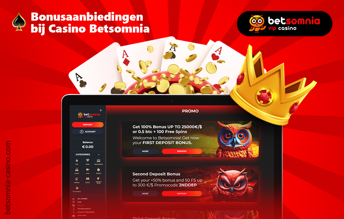 Betsomnia online casino heeft een aantal bonussen en promoties voor gebruikers uit Nederland
