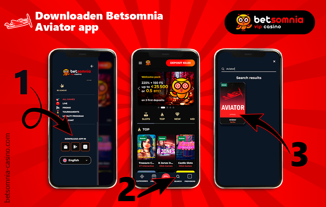 Om Betsomnia Aviator vanaf een smartphone te spelen, kunnen gebruikers de gratis mobiele app voor Android en iOS downloaden