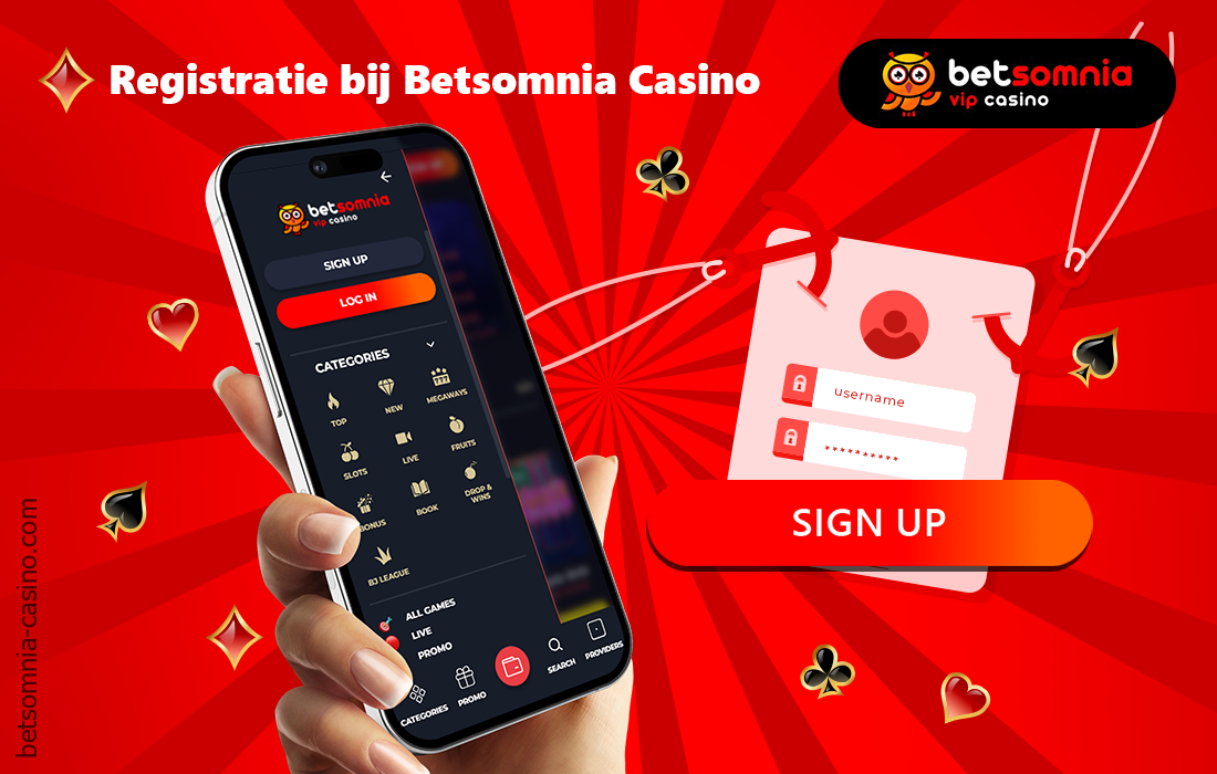 Elke nieuwe Nederlandse gebruiker moet een account aanmaken om te kunnen spelen bij Betsomnia Casino