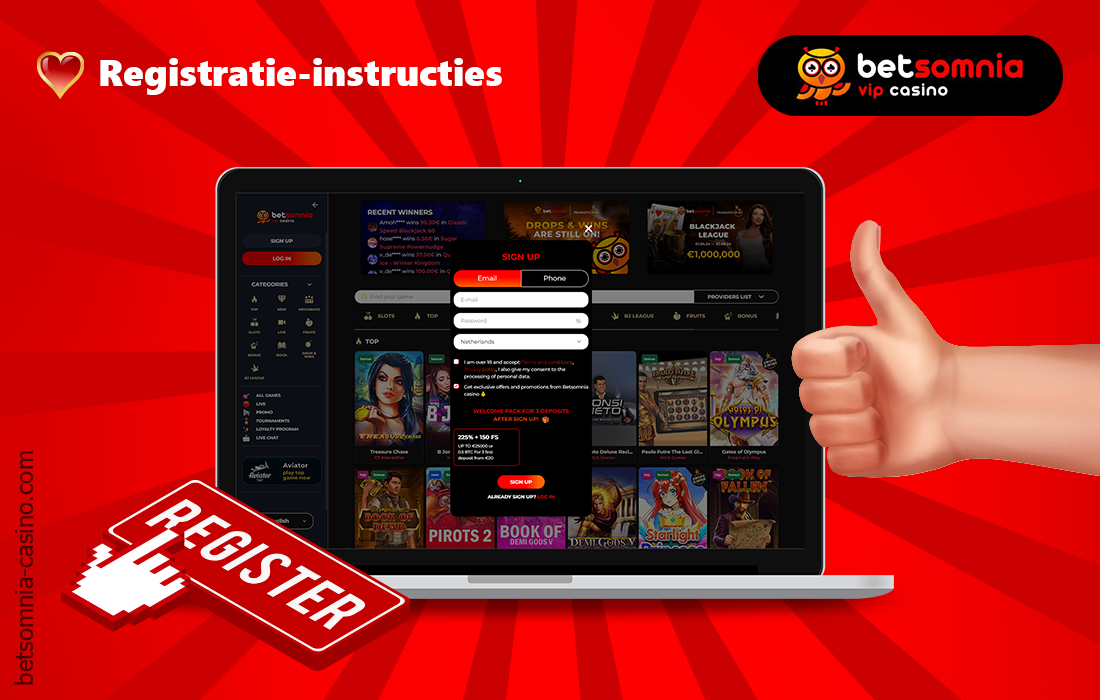 Om te beginnen met spelen bij Betsomnia online casino, moeten gebruikers eerst een persoonlijk account aanmaken