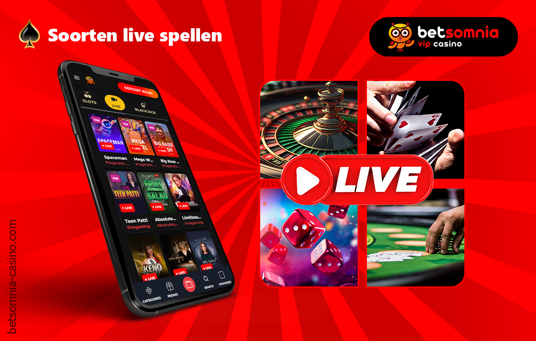 Betsomnia Casino werkt met veel Live casino spelaanbieders en heeft veel soorten spellen om uit te kiezen