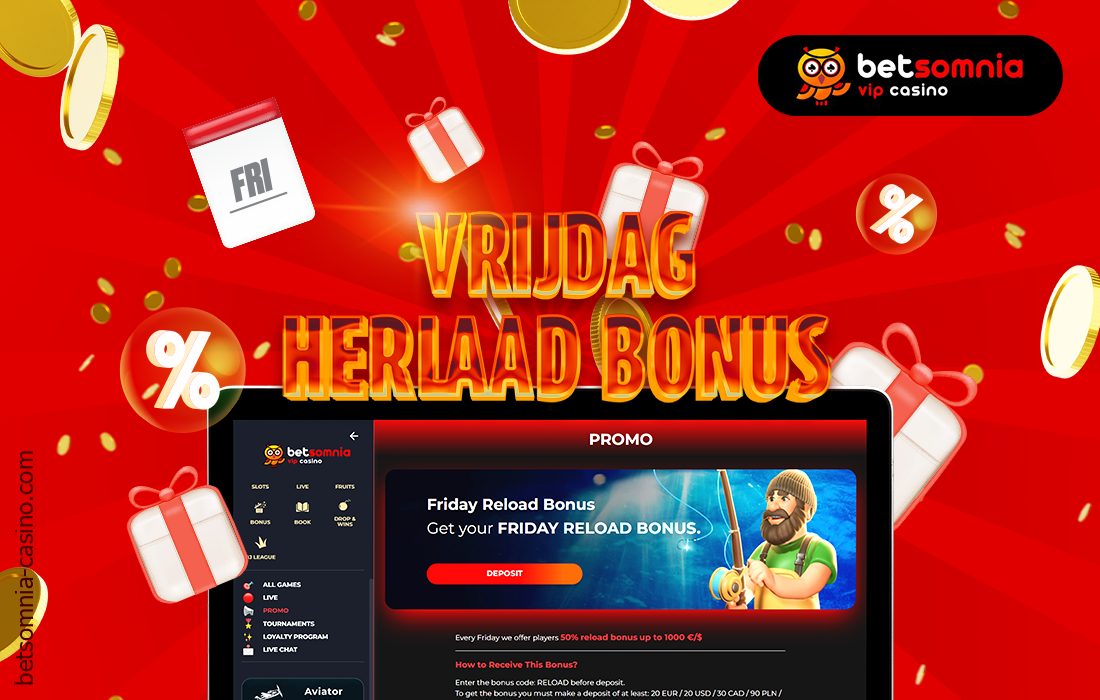 Gebruikers uit Nederland hebben de mogelijkheid om een bonus beloning te krijgen op vrijdag bij Betsomnia online casino